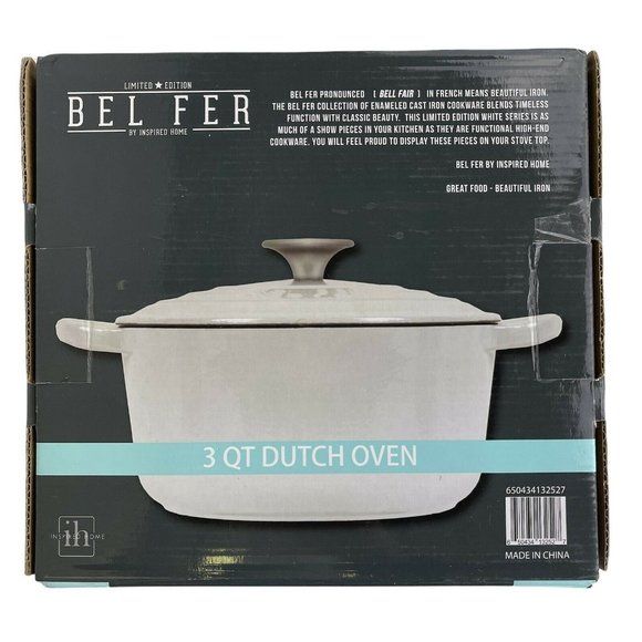 NEW BEL FER White Enameled Cast Iron 3 qt Dutch Oven Heavy-Duty limited edition - Picture 2 of 10